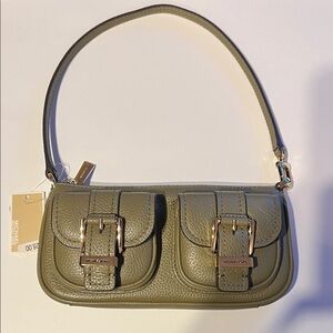 Michael Kors Olive Leather Shoulder Bag with Buckle Detail
